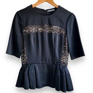 NWT Alexander McQueen Black Cutout Lace Peplum Top - Size EU 42 / US 6